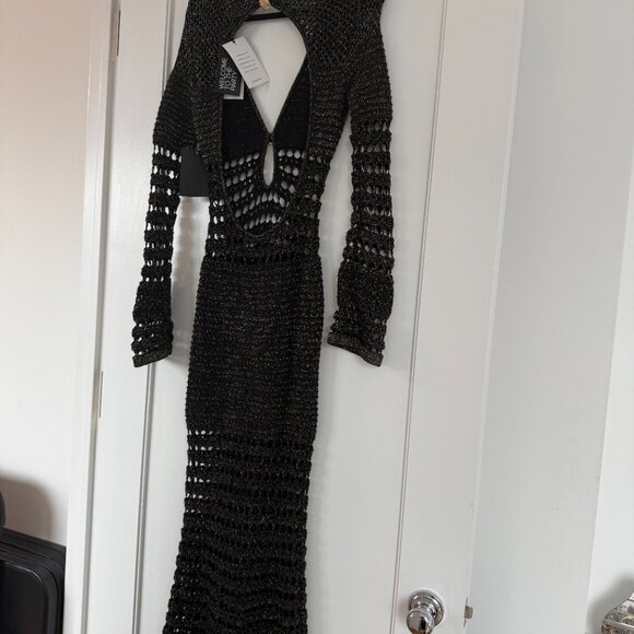 NWT Retrofête Elvana Knit Crochet Maxi Dress In Black Sz Small Open Back V-Neck - Picture 9 of 11